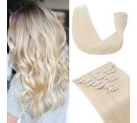 TESS 40 cm Extension Capelli Veri Clip #70 Bleach White 8pcs 18 clips 65g Extension Clip Capelli Veri Remy Human Hair con Clip Riutilizzabile Invisibile Lisci