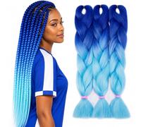 TESS 60 cm Extension per Treccine Africane Blu/Blu Chiaro, Extension Capelli Treccine 1 Pezzi Jumbo Treccia (100g/Pezzi) Capelli Finti per Treccine