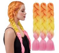 TESS 60 cm Extension per Treccine Africane Giallo Albicocca/Giallo Brillante/Rosa Chiaro, Extension Capelli Treccine 1 pcs Pezzi Jumbo Treccia (100g/Pezzi) Capelli Finti per Treccine