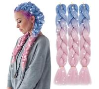 TESS 60 cm Extension per Treccine Africane Glitter+Blu/Rosa Chiaro, Extension Capelli Treccine 1 pcs Pezzi Jumbo Treccia (100g/Pezzi) Capelli Finti per Treccine