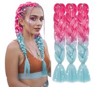 TESS 60 cm Extension per Treccine Africane Glitter+Rosa Brillante/Azzurro, Extension Capelli Treccine 1 pcs Pezzi Jumbo Treccia (100g/Pezzi) Capelli Finti per Treccine