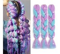 TESS 60 cm Extension per Treccine Africane Glitter+Viola chiaro/Blu, Extension Capelli Treccine 3 pcs Pezzi Jumbo Treccia (100g/Pezzi) Capelli Finti per Treccine