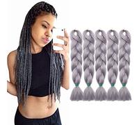 TESS 60 cm Extension per Treccine Africane GREY, Extension Capelli Treccine 5 Pezzi Jumbo Treccia (100g/Pezzi) Capelli Finti per Treccine