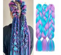 TESS 60 cm Extension per Treccine Africane Helllila/Blau, Extension Capelli Treccine 3 Pezzi Jumbo Treccia (100g/Pezzi) Capelli Finti per Treccine