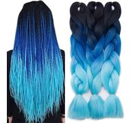 TESS 60 cm Extension per Treccine Africane Nero/Blu/Blu Chiaro, Extension Capelli Treccine 1 Pezzi Jumbo Treccia (100g/Pezzi) Capelli Finti per Treccine
