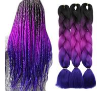 TESS 60 cm Extension per Treccine Africane Nero/Purple/Blu, Extension Capelli Treccine 3 Pezzi Jumbo Treccia (100g/Pezzi) Capelli Finti per Treccine