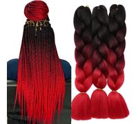 TESS 60 cm Extension per Treccine Africane Nero/Rosso Brillante, Extension Capelli Treccine 1 Pezzi Jumbo Treccia (100g/Pezzi) Capelli Finti per Treccine