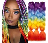 TESS 60 cm Extension per Treccine Africane Purple/Blu/Giallo/Arancio, Extension Capelli Treccine 3 Pezzi Jumbo Treccia (100g/Pezzi) Capelli Finti per Treccine