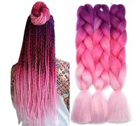 TESS 60 cm Extension per Treccine Africane Purple/Rosa, Extension Capelli Treccine 1 Pezzi Jumbo Treccia (100g/Pezzi) Capelli Finti per Treccine