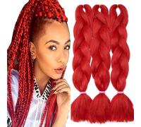 TESS 60 cm Extension per Treccine Africane RED, Extension Capelli Treccine 3 Pezzi Jumbo Treccia (100g/Pezzi) Capelli Finti per Treccine