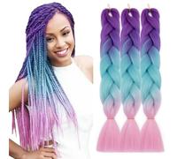 TESS 60 cm Extension per Treccine Africane Viola Scuro/Azzurro/Rosa Chiaro, Extension Capelli Treccine 1 pcs Pezzi Jumbo Treccia (100g/Pezzi) Capelli Finti per Treccine