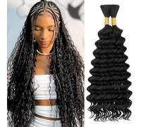 TESS Braiding Hair Extensions Ricci Bulk per Boho Braids Deep Wave Total 100g 2 Bundles Capelli Umani Unprocessed No Weft Nero Naturale 50cm