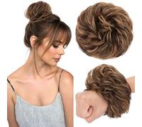 TESS Chignon Capelli Veri Ricci Posticci Donna con Elastico Hair Bun Finto Gonfio Extension Accessori Capelli 30g #2RP6R Marrone Scuro/Castano