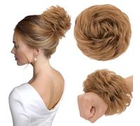 TESS Chignon Capelli Veri Ricci Posticci Donna con Elastico Hair Bun Finto Gonfio Extension Accessori Capelli 30g #6 Castagno Chiaro