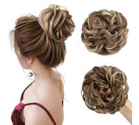 TESS Chignon Finto 55g, Riccio per Capelli, Castano Chiaro + Biondo Medio, Grande Elastico Estensioni Sintetiche per Donne e Ragazze