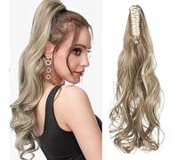 TESS Coda Capelli Extension, 45 cm Ondulato Coda Finta Capelli Con Clip ad Artiglio Castano cenere e biondo candido Extension Coda Capelli Sintetico per Donna