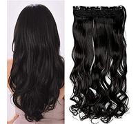 TESS Extension Capelli Clip Ondulato 60 cm, Extension Clip Nero Naturale Extension con Clip 1 PC 5 Clips 120g Extension Capelli