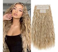 TESS Extension Capelli Clip Ricci 60 cm, Biondo scuro con riflessi (#26P613) 5 PCS Extension con Clip Lunga 250g con 17 Clips Sintetico Clip Capelli per Donna Onda di Mais