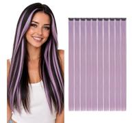 TESS Extension Capelli Colorati con Clip 10 Ciocche Lunghe 55cm (80g) per Halloween Natale Cosplay Party Feste - Lilla