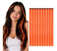 TESS Extension Capelli Colorati con Clip 10 Ciocche Lunghe 55cm (80g) per Halloween Natale Cosplay Party Feste - Arancione