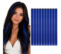 TESS Extension Capelli Colorati con Clip 10 Ciocche Lunghe 55cm (80g) per Halloween Natale Cosplay Party Feste - Blu