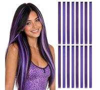 TESS Extension Capelli Colorati con Clip 16 Ciocche Bicolore 55cm (128g) per Halloween Natale Cosplay Party Feste - Grigio Viol Viola Scuro