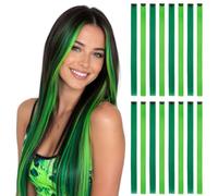 TESS Extension Capelli Colorati con Clip 16 Ciocche Bicolore 55cm (128g) per Halloween Natale Cosplay Party Feste - Verde Smeraldo+Verde