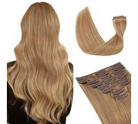 TESS Extension Capelli Veri Clip #27 Biondo Scuro, 8pcs 18 clips Remy Human Hair con Clip Riutilizzabile Invisibile Lisci 50cm 70g