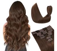 TESS Extension Capelli Veri Clip 35 cm, Extension Clip Capelli Veri #4 Marrone Extension Con Clip 60g Human Hair Riutilizzabile Invisibile Lisci