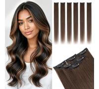 TESS Extension Capelli Veri Clip 6 Fasce Separate con Lace Base #2 Marrone Scuro, 30cm 33g 100% Human Hair Naturali