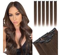 TESS Extension Capelli Veri Clip 6 Fasce Separate con Lace Base #2 Marrone Scuro, 35cm 36g 100% Human Hair Naturali