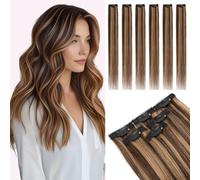 TESS Extension Capelli Veri Clip 6 Fasce Separate con Lace Base #2P6 Marrone Scuro/Marrone Chiaro, 35cm 36g 100% Human Hair Naturali