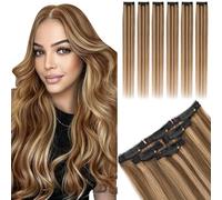 TESS Extension Capelli Veri Clip 6 Fasce Separate con Lace Base #4/27 Marrone Cioccolato/Biondo Scuro, 45cm 44g 100% Human Hair Naturali