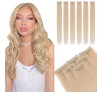 TESS Extension Capelli Veri Clip 6 Fasce Separate con Lace Base #60 Biondo Platino, 30cm 33g 100% Human Hair Naturali