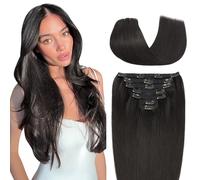 TESS Extension Capelli Veri Clip 7 Fasce Separate con Lace Base #1B Nero naturale, 120g 50cm 100% Human Hair Naturali Full Head