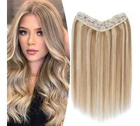 TESS Extension Capelli Veri Clip Balayage biondo 50 cm, Modulo U aggiornato Extension Clip Capelli Veri Fascia Unica 5 Clips Extension Capelli Clip 70 g #12P613 Castano chiaro/Biondo chiaro per Donna