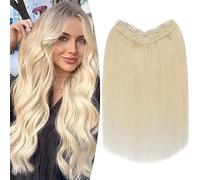 TESS Extension Capelli Veri Clip Biondo 35 cm, Modulo U aggiornato Extension Clip Capelli Veri Fascia Unica 5 Clips Extension Capelli Clip 55 g #60 bianco biondo per Donna