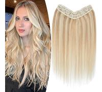 TESS Extension Capelli Veri Clip Biondo Balayage 35cm, Modulo U aggiornato Extension Clip Capelli Veri Fascia Unica 5 Clips 55g #18P613 Biondo oro/Blonde per Donna