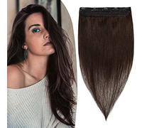 TESS Extension Capelli Veri Clip Castano 40 cm, Extension Clip Capelli Veri Fascia Unica 5 Clips Extension Capelli Clip 80 g #2 Marrone scuro Extension Capelli