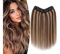 TESS Extension Capelli Veri Clip Castano Balayage 55 cm, Modulo U aggiornato Extension Clip Capelli Veri Fascia Unica 5 Clips Extension Capelli Clip 75 g #4P27 marrone/biondo scuro per Donna