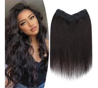 TESS Extension Capelli Veri Clip Nero 55 cm, Modulo U aggiornato Extension Clip Capelli Veri Fascia Unica 5 Clips Extension Capelli Clip 75 g #1B Nero naturale per Donna