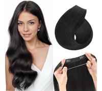 TESS Extension Capelli Veri Filo Invisibile #1 Nero, Clip in Fascia Unica con Wire Regolabile 55cm 78g