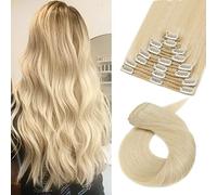 TESS Extension Clip Capelli Veri Biondo Chiarissimo Extension Capelli Veri Con Clip 35 cm Capelli Extension Clip Capelli Veri Voluminose Remy Human Hair Lisci Naturali 8 Pezzi