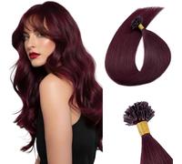TESS Extension con Cheratina Capelli Veri 25 Ciocche 25g #99J Vino Rosso, 100% Human Hair Naturali Bonding Extensions 45cm