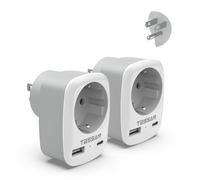 TESSAN 2 Pack Adattatore Presa Americana, 3 in 1 Adattatore USA Italia con USB C e USB A, Spina Americana 1250W, Adattatori Prese Canada per Filippine, Perù, Messico, Thailandia