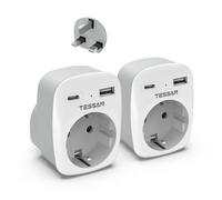 TESSAN 2 Pack Adattatore Presa Inglese, 3 in 1 Spina Schuko con USB C e USB A, Adattatore Spina Inglese Italiana 3250W, Adattatori Prese Inglesi per Irlanda Malta Scozia Dubai