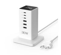 TESSAN 30W Caricatore USB C Multiplo, Alimentatore USB con 6 Porte, Caricabatterie, Stazione di Ricarica con Cavo di 2m, Spina Presa Multipla per Ufficio, Casa, Viaggio