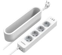 TESSAN 4 Prese Ciabatta Multipresa con USB C, 7 in 1 Prolunga Elettrica 10 Metri con 3 USB, Ciabatta Elettrica con Interruttore, Presa Multipla 2500W, Grigio