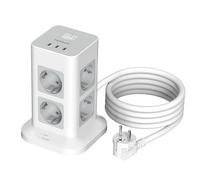 TESSAN 8 Prese Ciabatta Multipresa con 3 USB C, Ciabatta Elettrica con Protezione da Sovratensione 1700J, Ciabatta Elettrica con Interruttore, Multipresa da Scrivania 16A con Prolunga 2M, 3600W