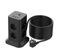 TESSAN 8 Prese Ciabatta Multipresa con USB, Multipresa Elettrica con Prolunga Elettrica 10 Metri, Presa Verticale Protezione Sovratensione, 3600W Ciabatta con Interruttore, Nera